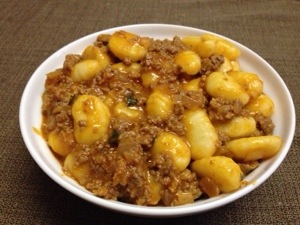Gluten free gnocchi with homemade bolognese sauce